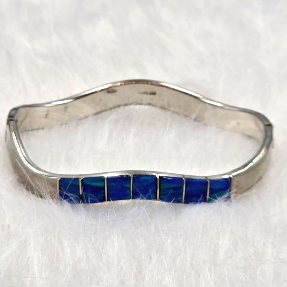 Mexico 925 Sterling Silver With Blue Opal Inlay Bracelet